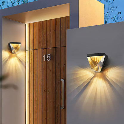 Gold and Black Metal Outdoor Crystal Diamond Wall Light