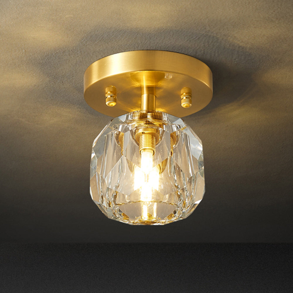 Gold Finish Aurora Luxe Metal Diamond Mount Flush Ceiling Light