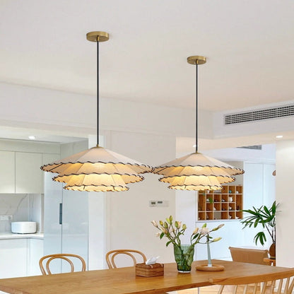 Yellow Fabric Shade Boho LED Pendant Light