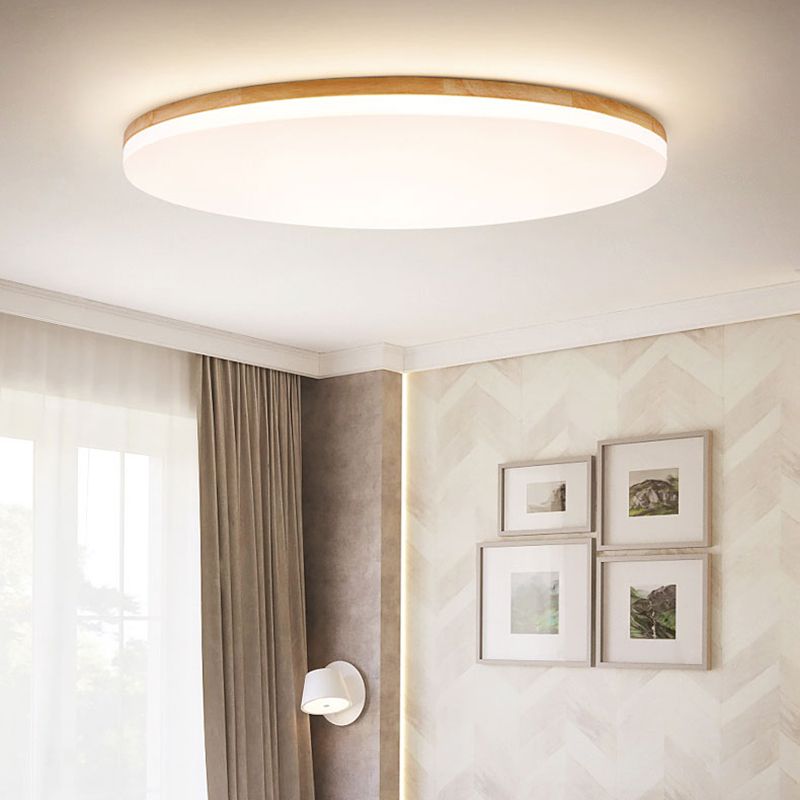 Ceiling Light With Soft LED Glow And Wood Acrylic Ring