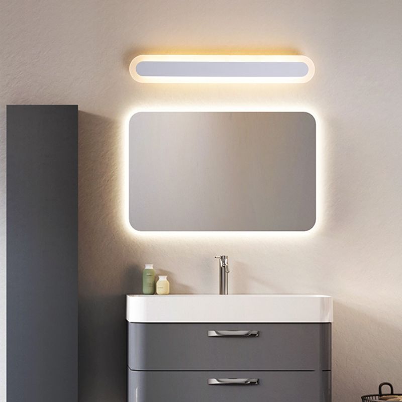 Bathroom Metal Frame Linear Wall Light With White Brown Vanity