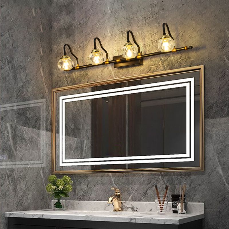Black Finish Crystal Globe Vanity Bathroom Wall Light