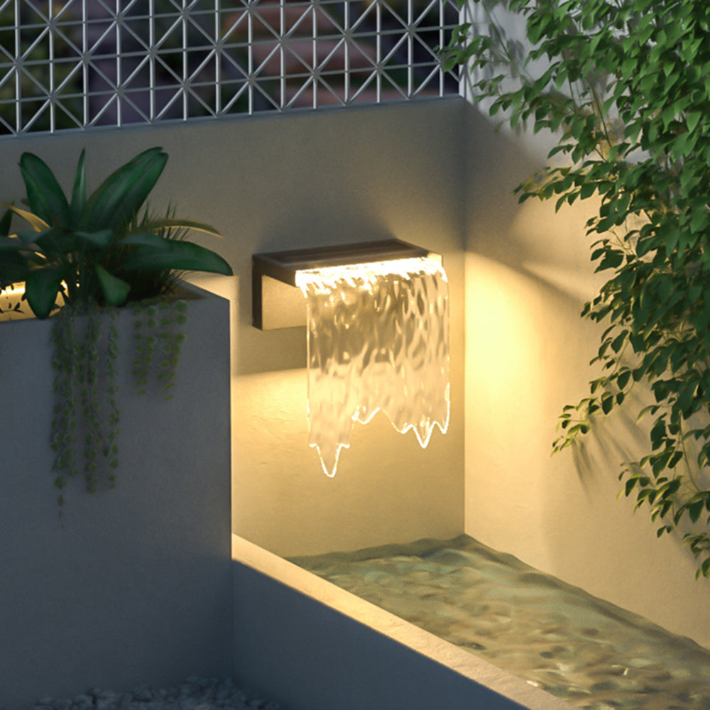 Black Metal Solar Outdoor Wall Light Water Texture