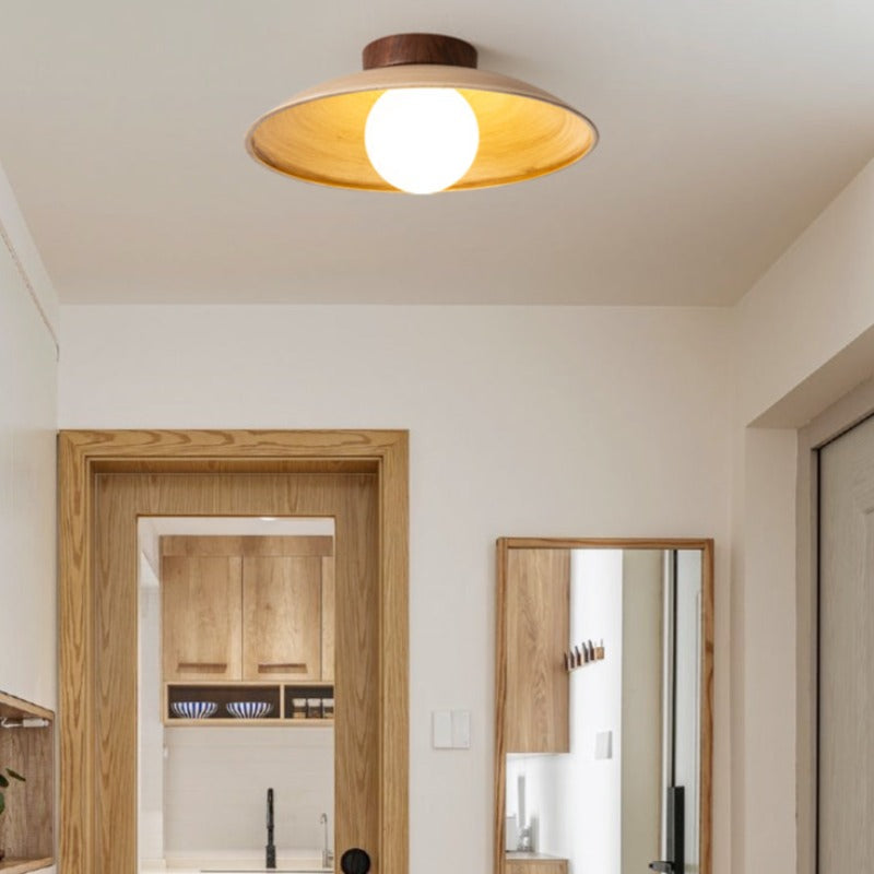 Wood Metal Glass Vintage Dimmable Flush Mount Ceiling Light
