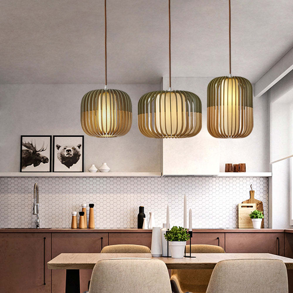 Adjustable Three Color Ambiance Wood Pendant Light