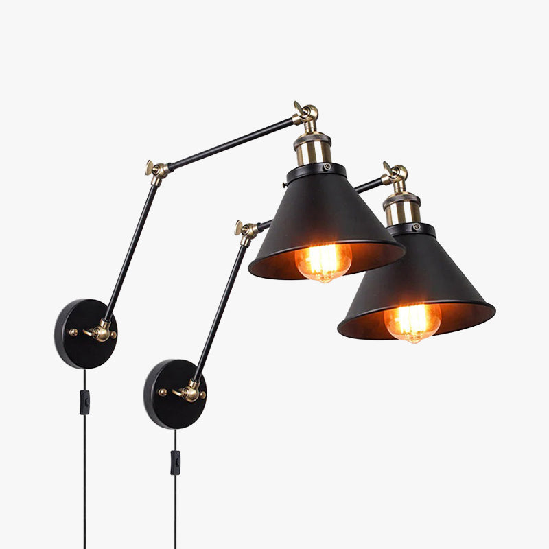 Black and Gold Metal Finish Retro Swing Arm Wall Lamp