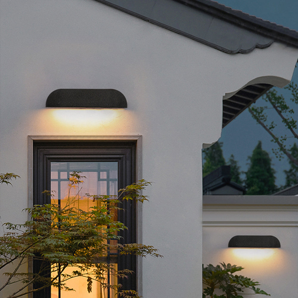 Outdoor Wall Light Metal And Stone Finish Minimalist Semi Elliptical