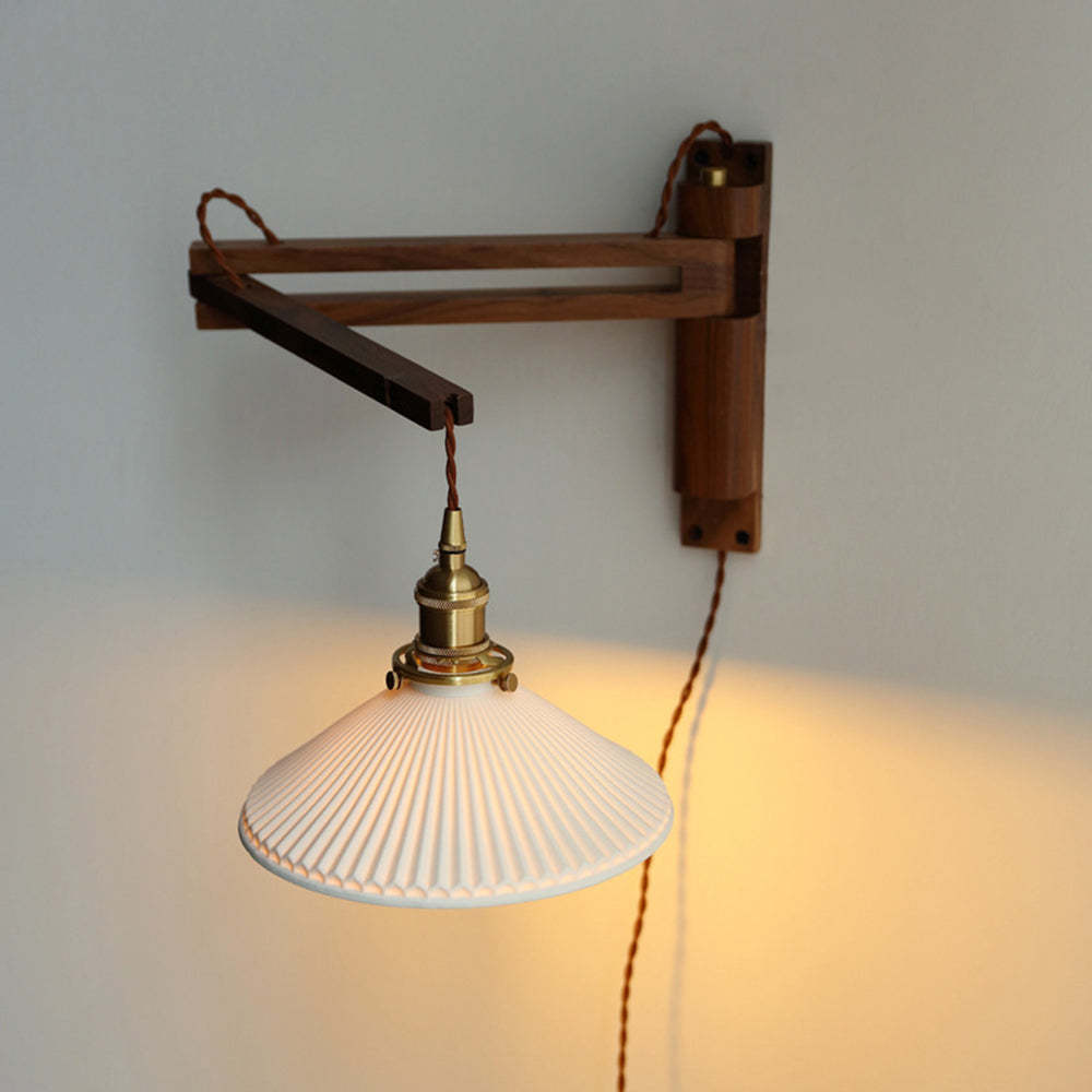 Walnut And Ceramic Vintage Dome Wall Lamp