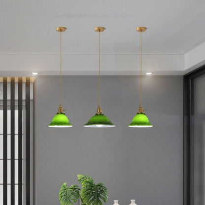 Warm Dining Ambience Green Copper Glass Pendant Light