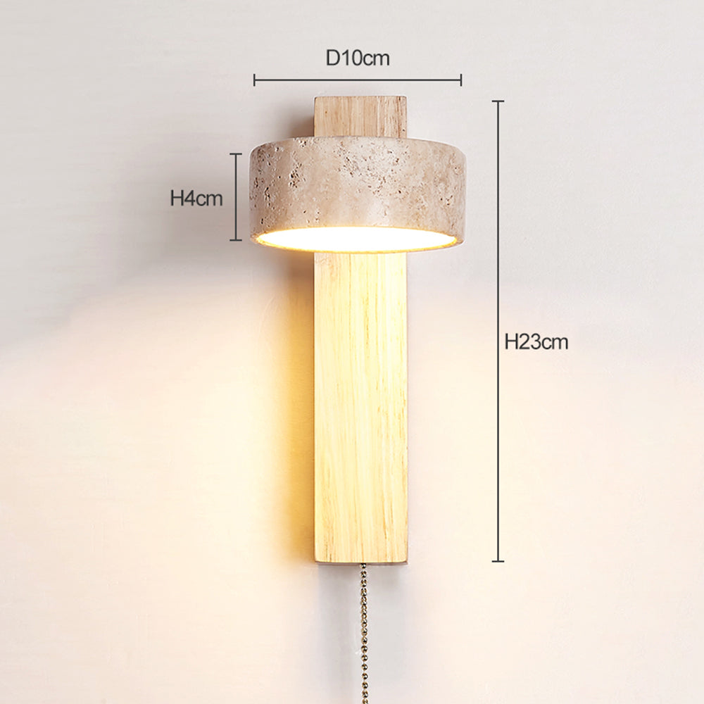 Wall Light With Yellow Travertine Shade And Tilted Wood Beam