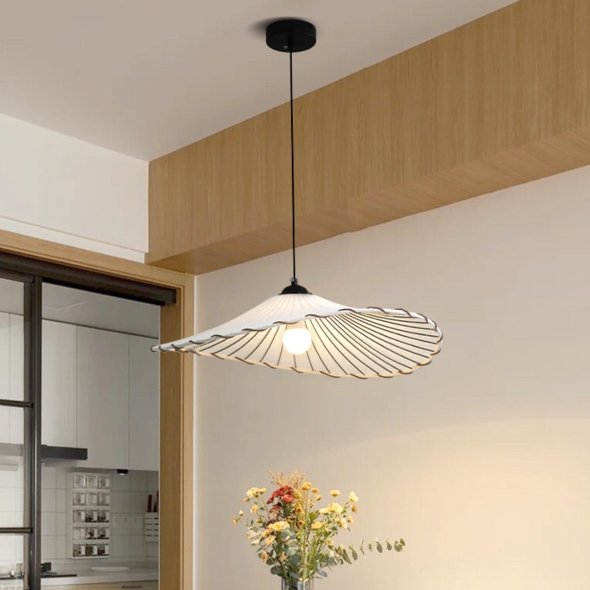 Yellow Fabric Shade Boho LED Pendant Light