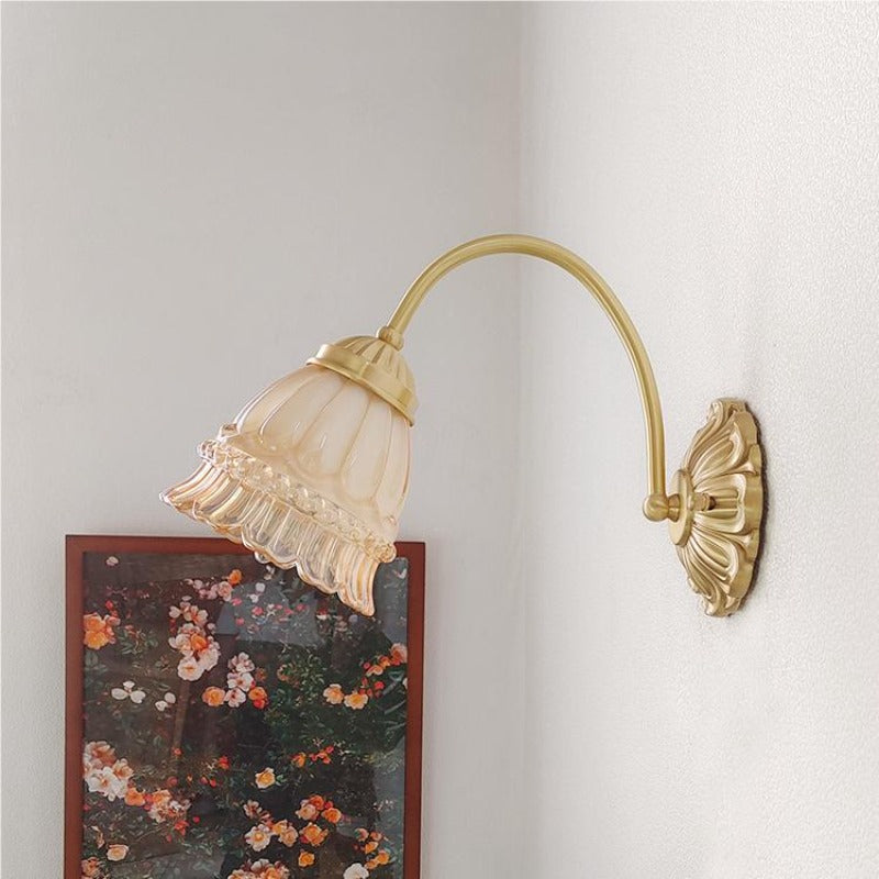 Antique Gold Retro Floral Glass LED Wall Light