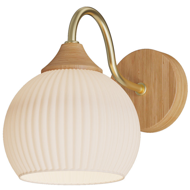Wood And Glass Nordic Wall Lamp For Balcony And Bedroom