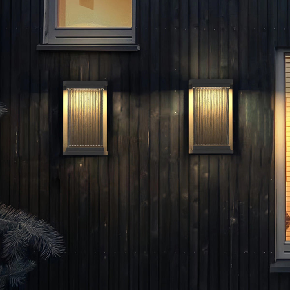 Matte Black Rectangular Outdoor Glass Wall Light With Warm Glow