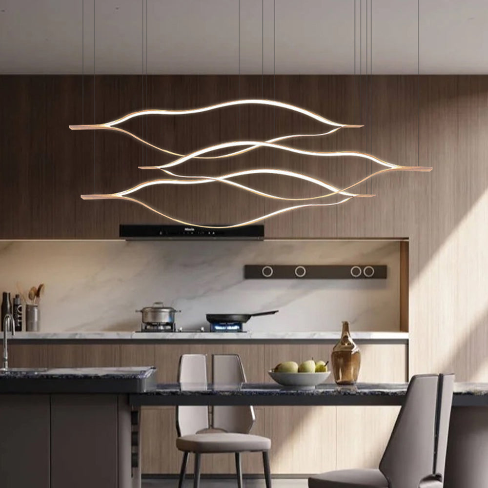 Golden Leaf Design Led Linear Pendant Light