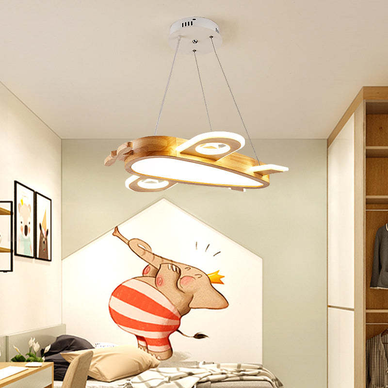 Kids Room Pendant Light Natural Wood Airplane