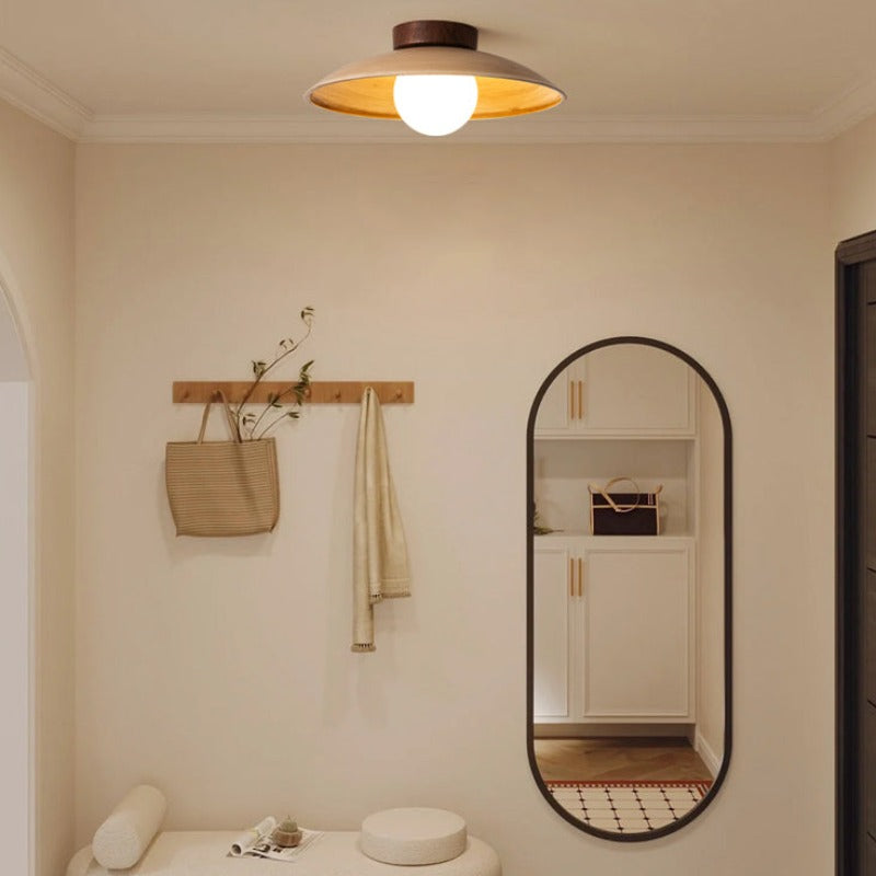 Wood Metal Glass Vintage Dimmable Flush Mount Ceiling Light