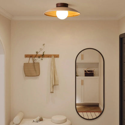 Wood Metal Glass Vintage Dimmable Flush Mount Ceiling Light