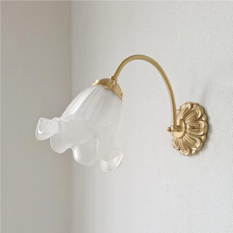 Antique Gold Retro Floral Glass LED Wall Light