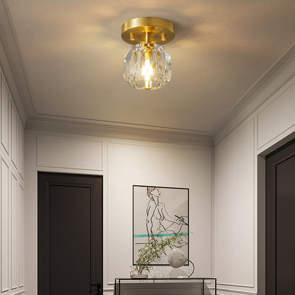 Gold Finish Aurora Luxe Metal Diamond Mount Flush Ceiling Light
