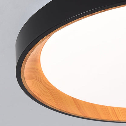 White Wood Contemporary Dimmable LED Flush Mount Ceiling Light