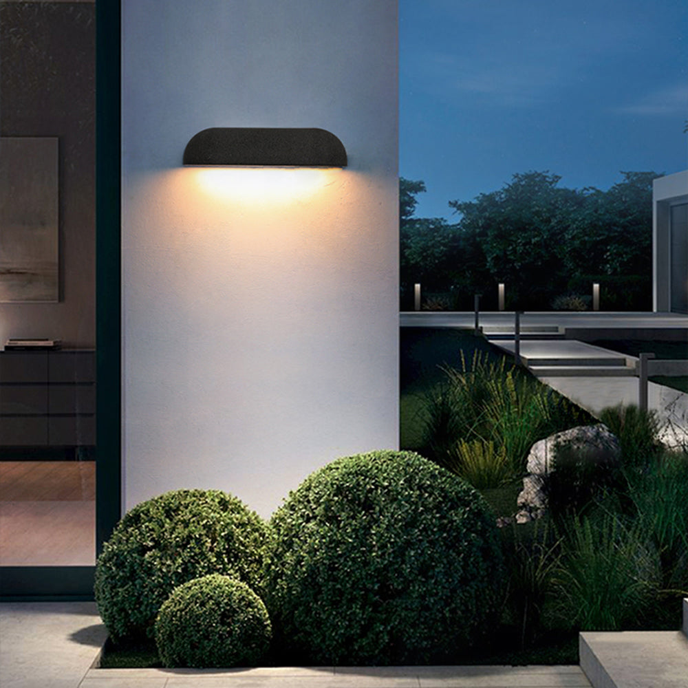 Outdoor Wall Light Metal And Stone Finish Minimalist Semi Elliptical