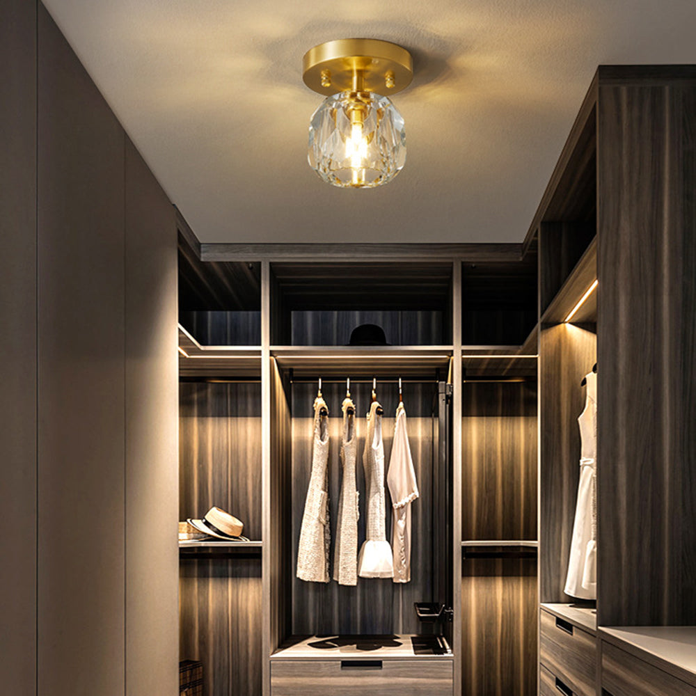 Gold Finish Aurora Luxe Metal Diamond Mount Flush Ceiling Light