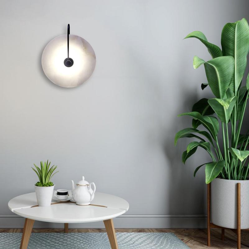Gold And Black Finish Round Marble Bedside Wall Light