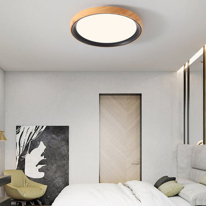 White Wood Contemporary Dimmable LED Flush Mount Ceiling Light
