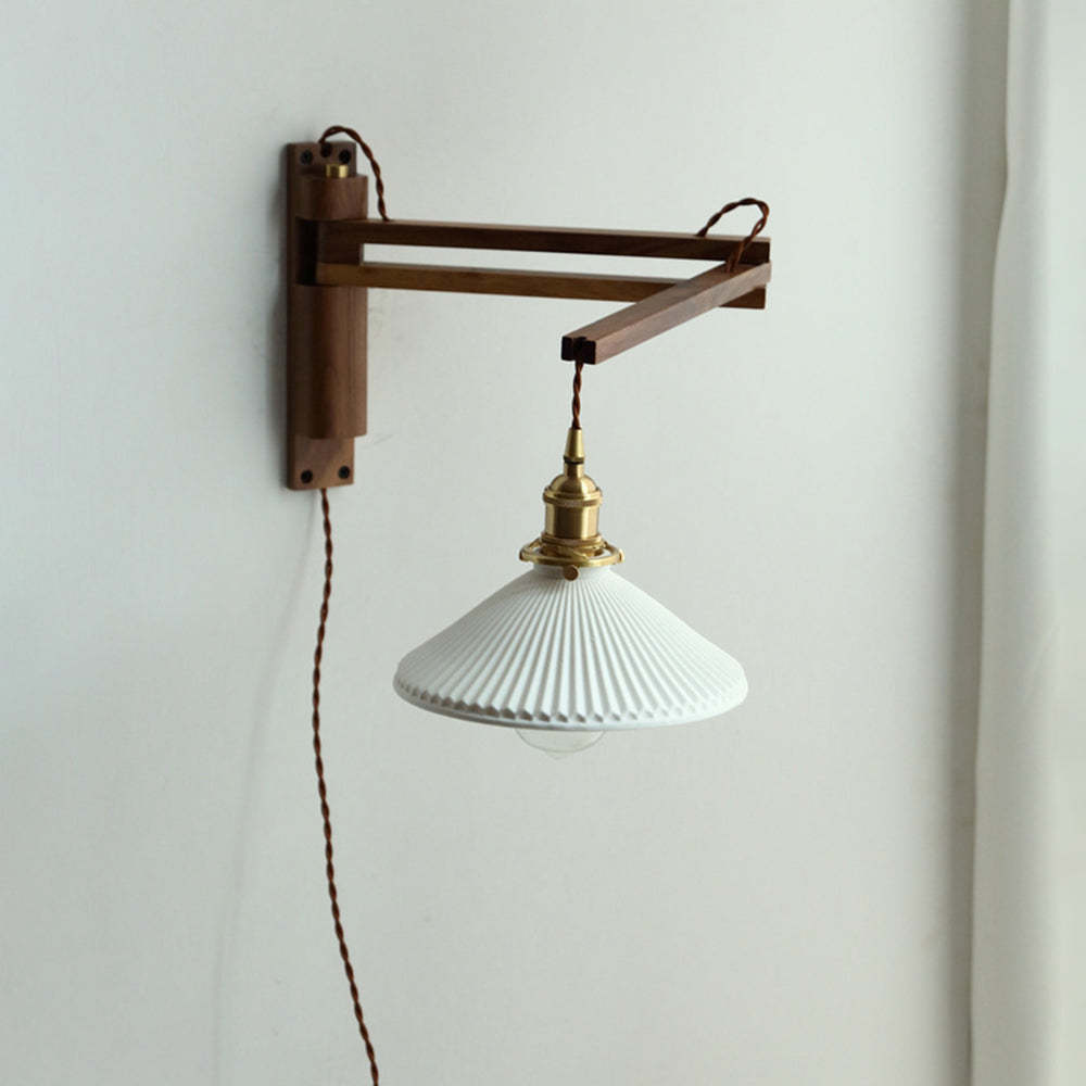 Walnut And Ceramic Vintage Dome Wall Lamp
