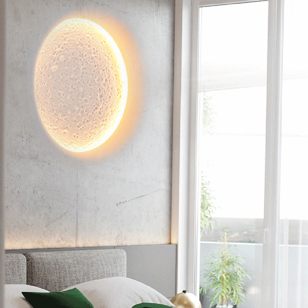White Metal And Gypsum Moonlit Wall Light