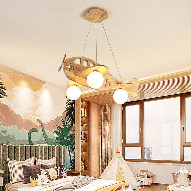 Wood Vintage Pendant Light With Natural Finish Airplane