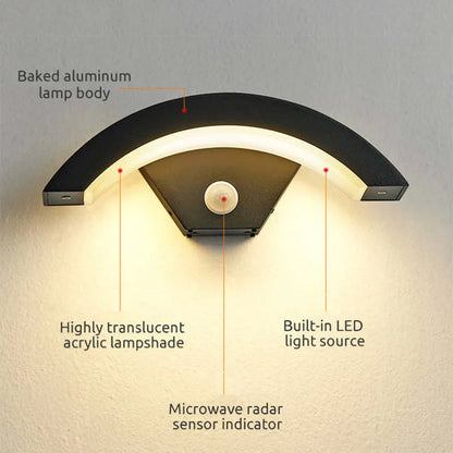 Black Outdoor Wall Light Nordic Weatherproof Arc LED