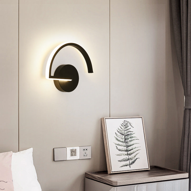 Black Or White Semicircular Metal Minimalist Linear Wall Lamp