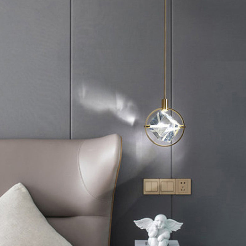 Gold Finish Geometric Crystal Pendant Light