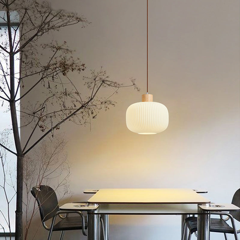 White Glare Free Pendant Light With Wood And Glass