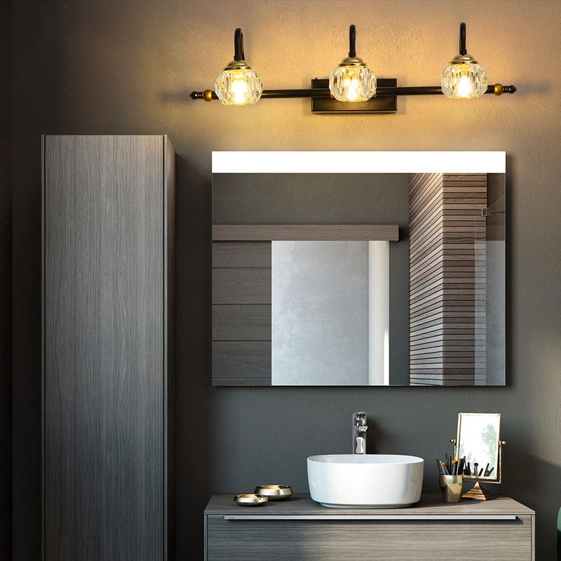 Black Finish Crystal Globe Vanity Bathroom Wall Light