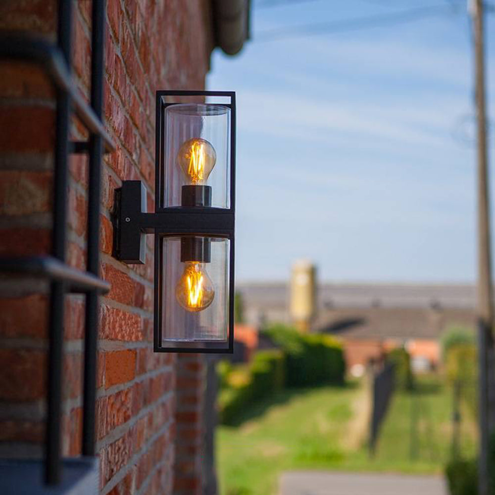 Outdoor Wall Light Rectangular Modern Black Metal