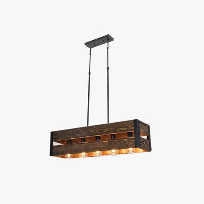 Retro Ambiance Wood And Metal Rectangular Pendant Light
