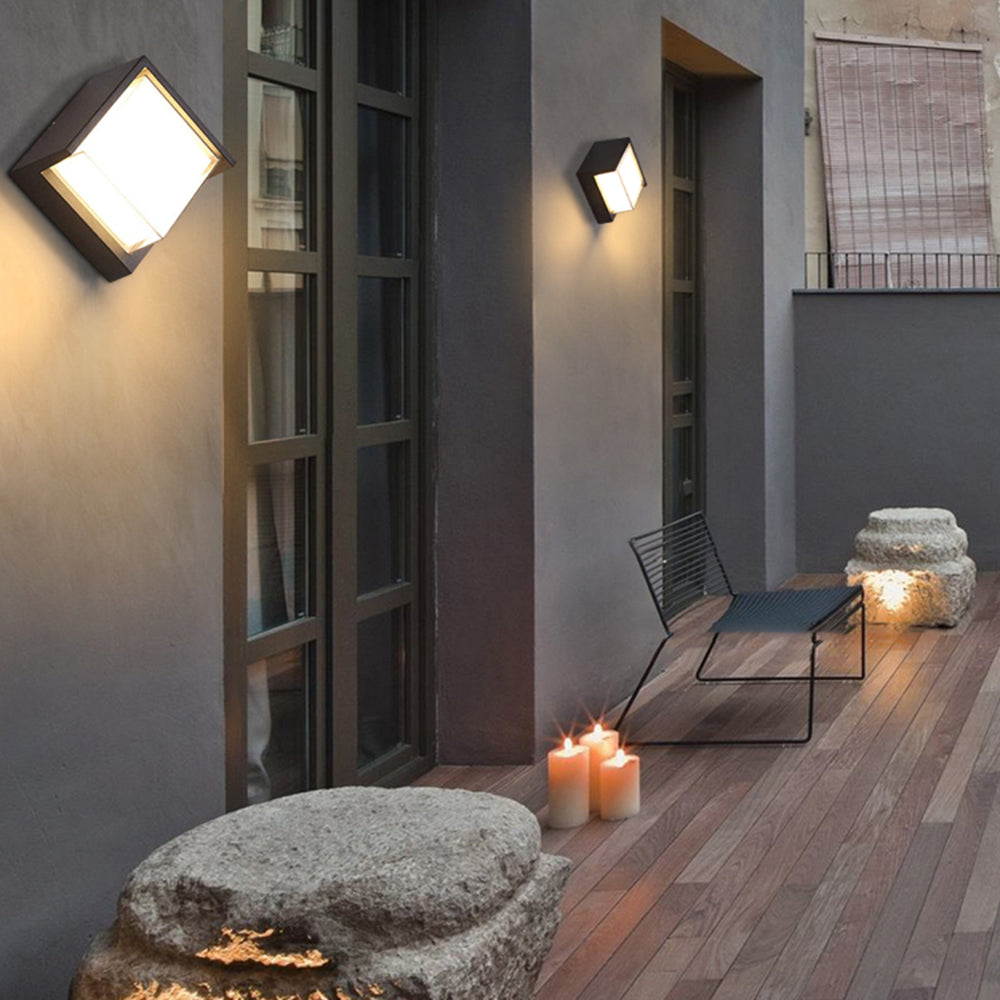 Matte Black Metal Outdoor Wall Light Nova Edge Square