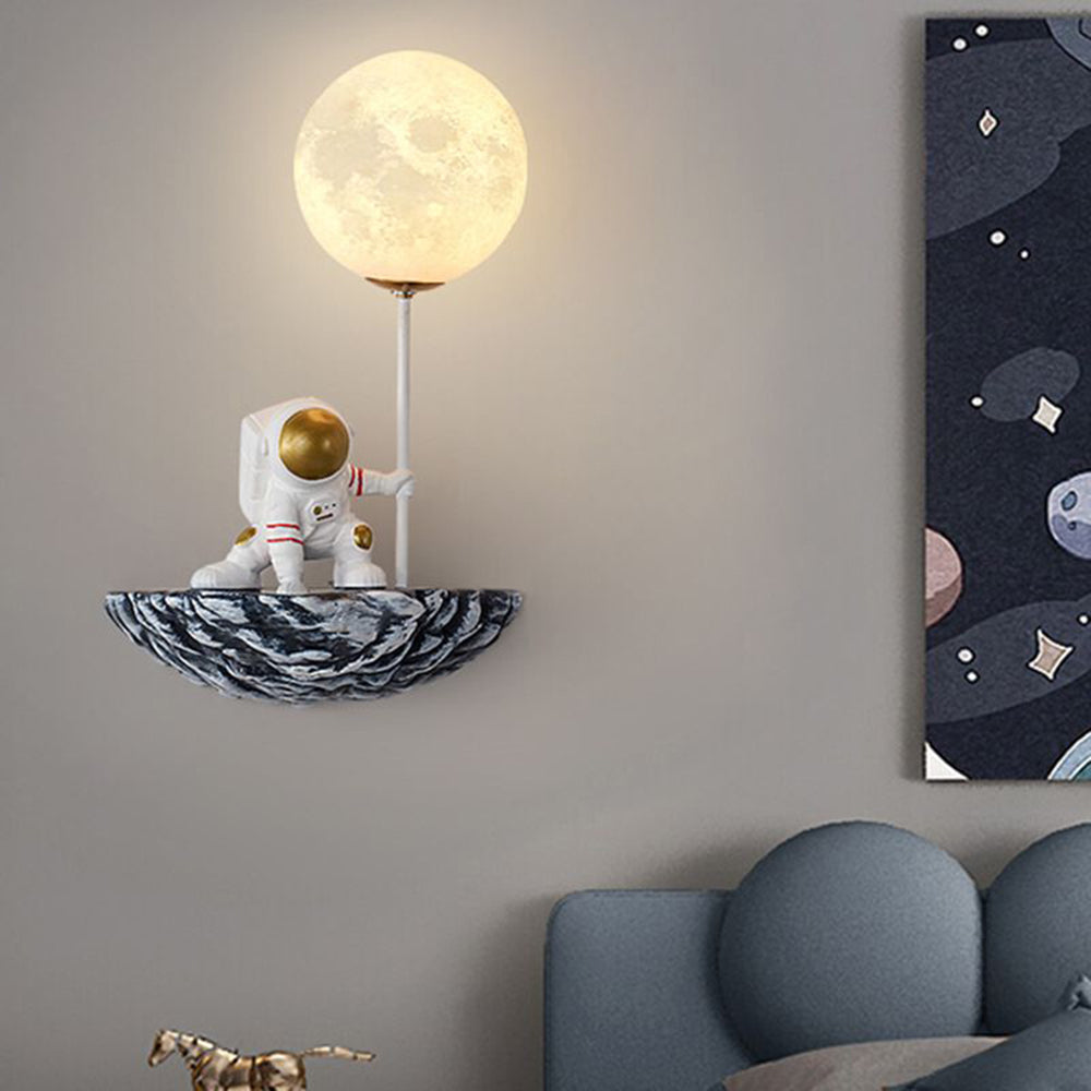 White And Blue Astronaut Glass Wall Light