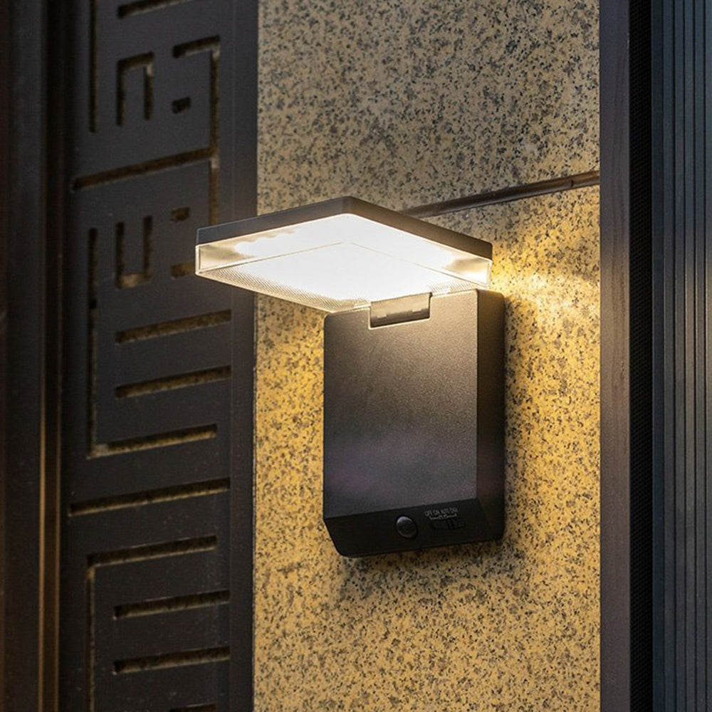 Outdoor Wall Light Minimalist Black Solar Right Angle Sensor IP65
