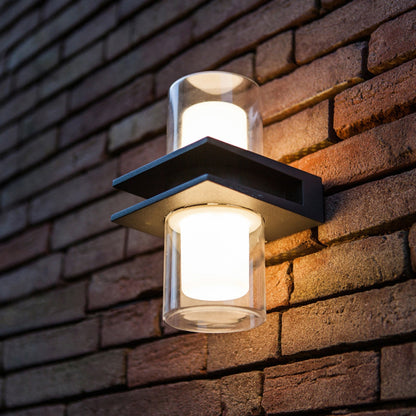 Black Metal Outdoor Wall Light Dual Head Cylindrical
