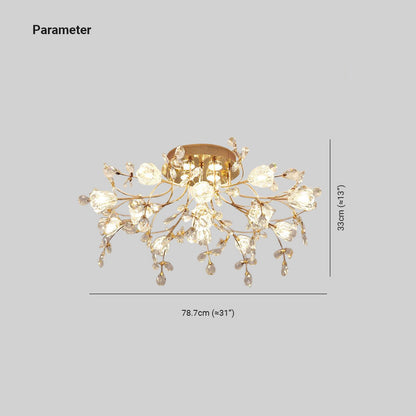 Flush Mount Crystal Flower Gold Deco Art Ceiling Inspired Light