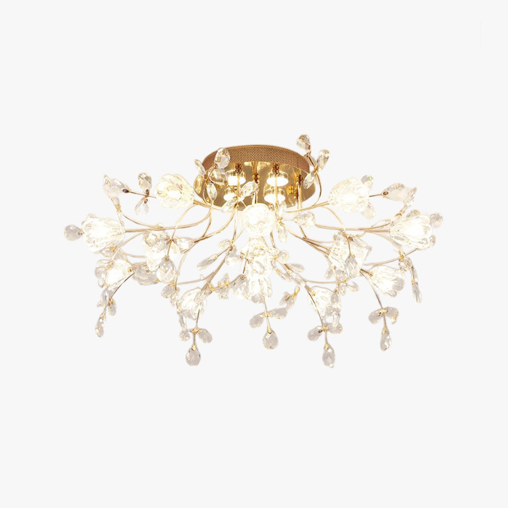 Flush Mount Crystal Flower Gold Deco Art Ceiling Inspired Light
