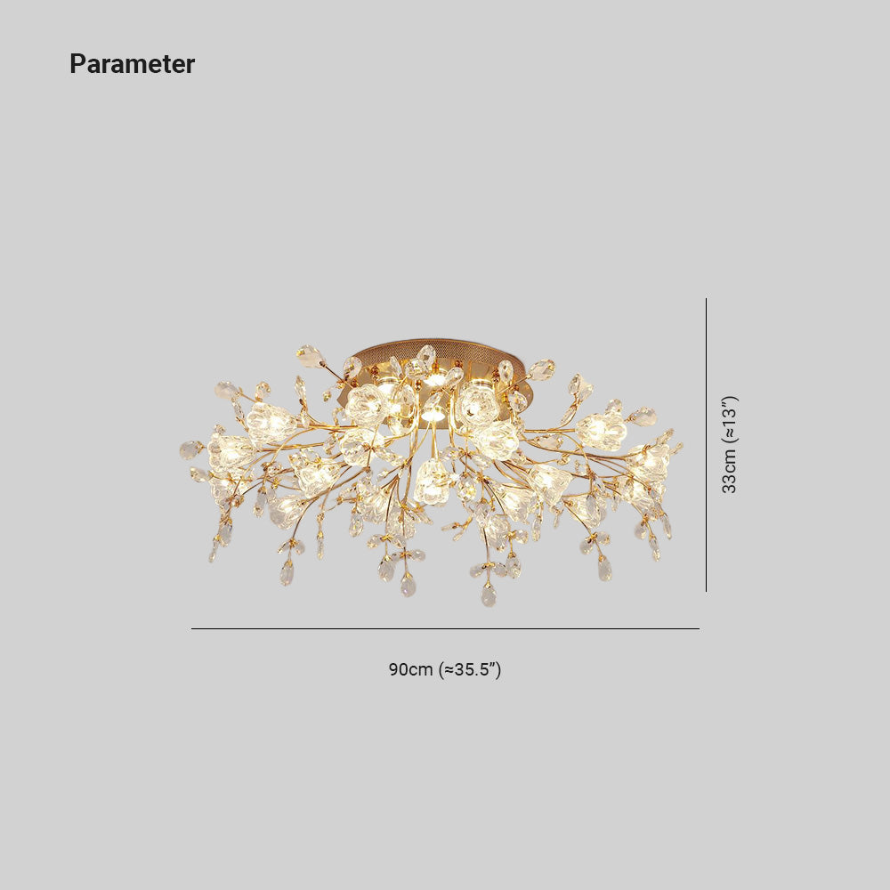 Flush Mount Crystal Flower Gold Deco Art Ceiling Inspired Light