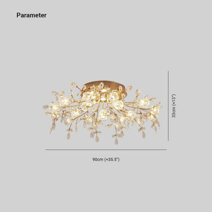 Flush Mount Crystal Flower Gold Deco Art Ceiling Inspired Light