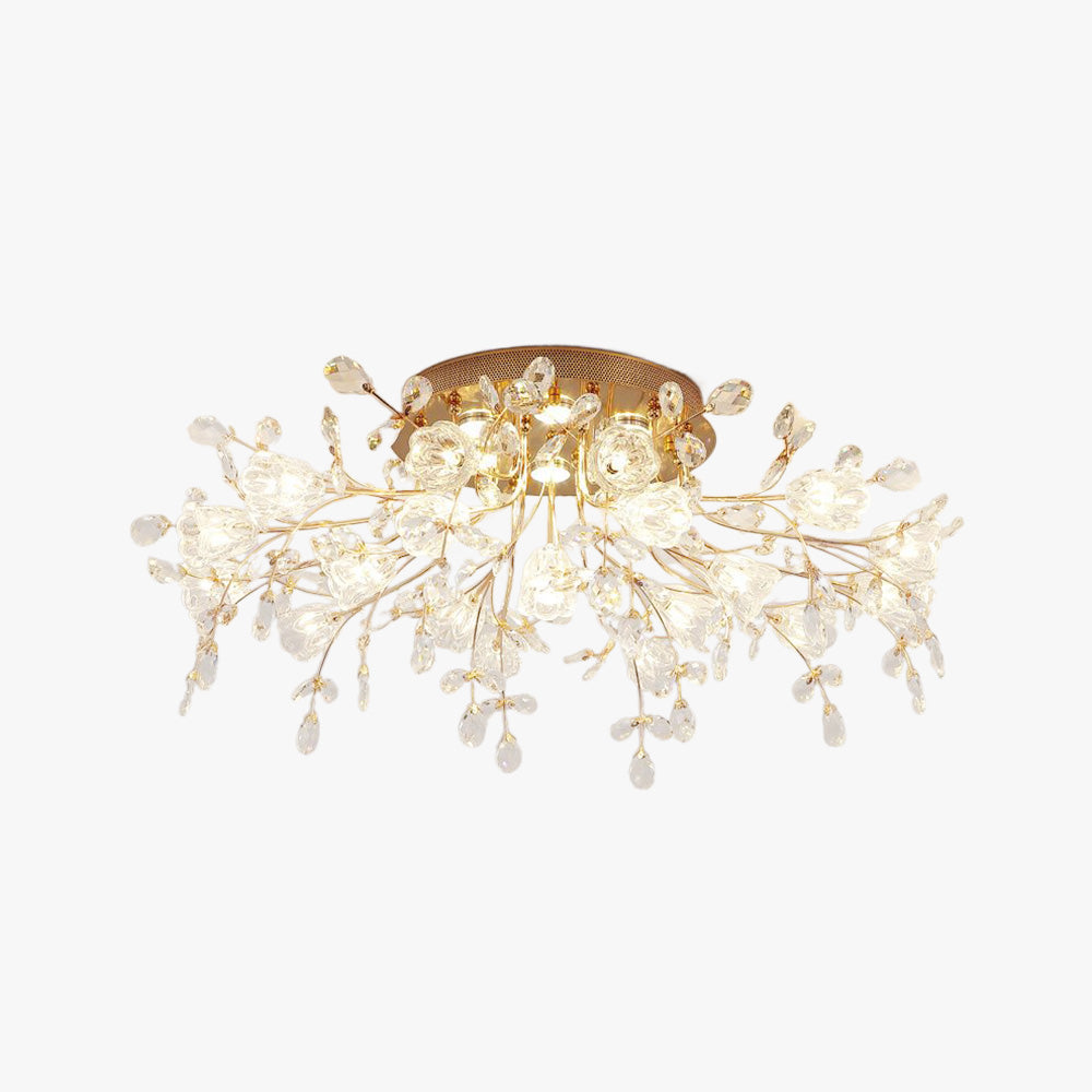 Flush Mount Crystal Flower Gold Deco Art Ceiling Inspired Light