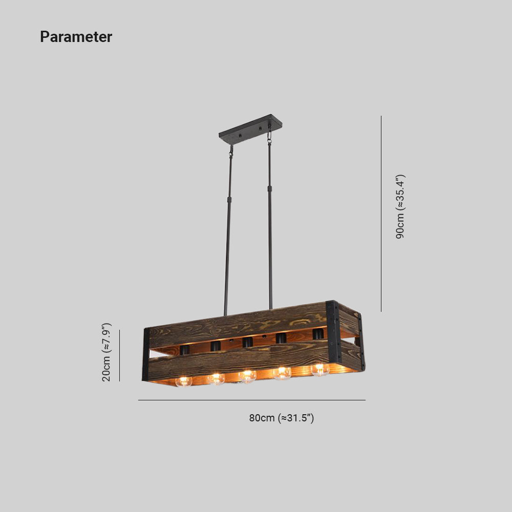 Retro Ambiance Wood And Metal Rectangular Pendant Light