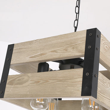 Square Multi Head Wood Metal Pendant Light